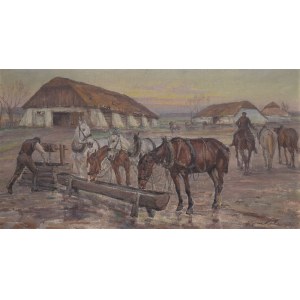 Jan Erazm KOTOWSKI (1885-1960), Zagroda z końmi