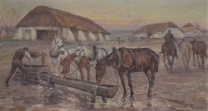 Jan Erazm KOTOWSKI (1885-1960), Zagroda z końmi