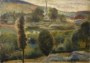 Fryderyk PAUTSCH (1877-1950), Pejzaż z kościółkiem, 1933