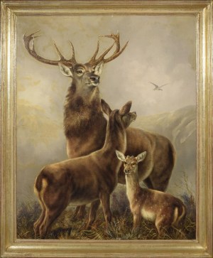 Robert CLEMINSON (czynny ok. 1864-1903), Motyw myśliwski - pejzaż z jeleniem, 1873
