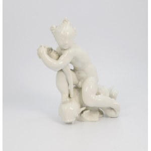 BERLIN - KING'S PORCELA MANUFACTURE (KPM), Putto on a dolphin; from the Geburt der Schönheit table decoration ensemble (Tafelaufsatz)