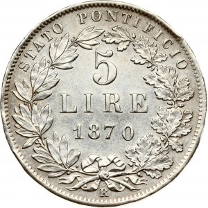 Italy Vatican City Papal States 5 Lire 1870 R A XXV