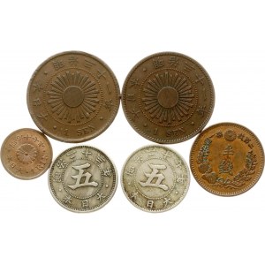 Japan 1 Rin - 5 Sen 1883-1898 Lot of 6 coins