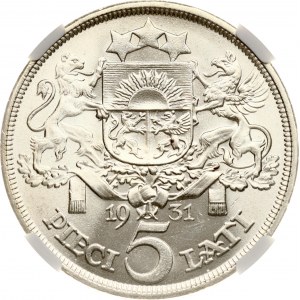 Latvia 5 Lati 1931 NGC MS 63