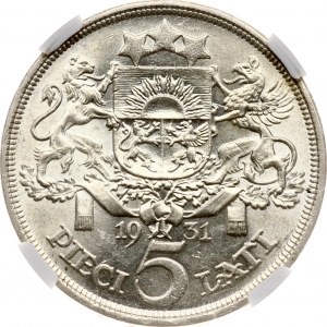 Lotyšsko 5 Lati 1931 NGC MS 62