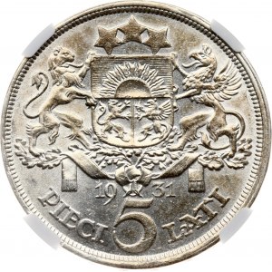 Latvia 5 Lati 1931 NGC AU 58