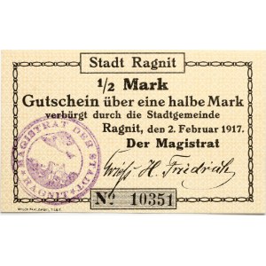 Prussian Lithuania Ragnit - Ragainė 1/2 Mark 1917