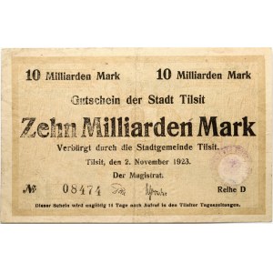 Prussian Lithuania Tilsit - Tilžė 10 Milijarden Mark 1923