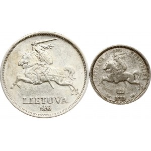 Lithuania 1 Litas 1925 & 5 Litai 1936 Basanavicius Lot of 2 coins