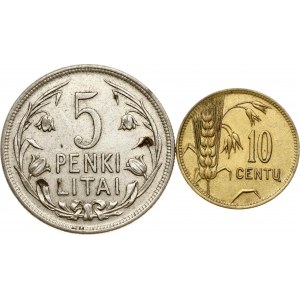 Lithuania 10 Centu 1925 & 5 Litai 1925 Lot of 2 coins