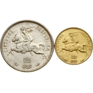 Lithuania 10 Centu 1925 & 5 Litai 1925 Lot of 2 coins