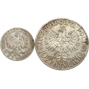 Poland 2 & 10 Zlotych 1932-1933 Lot of 2 coins