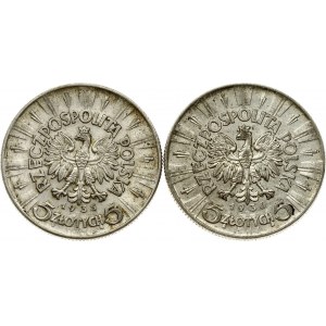 Poland 5 Zlotych 1935 & 1936 Jozef Pilsudski Lot of 2 Coins