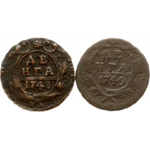 Russia Denga 1748 & 1749 Lot of 2 coins