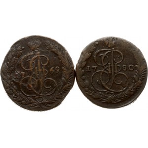 Russia 5 Kopecks 1769 & 1780 EM Lot of 2 coins