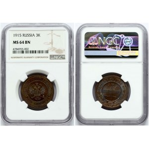 Russia 3 Kopecks 1915 NGC MS 64 BN