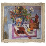 Jan SZANCENBACH (1928-1998), Kwiaty, owoce i czosnek, 1995
