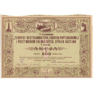 Teropol Destylarnia Teru, Fabryka Papy Dachowej..., 500 mkp 1922