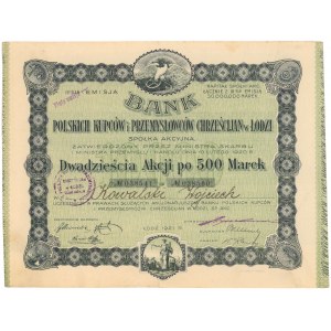 Bank Polskich Kupców i Przemysłowców Chrześcijan w Łodzi, Em.3, 20x 500 mkp