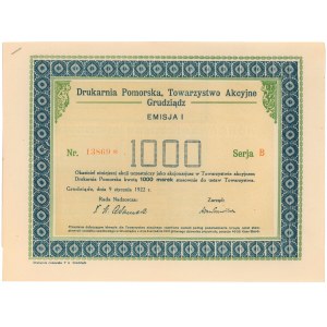 Drukarnia Pomorska Tow. Akc. Grudziądz, Em.1, 1.000 mkp 1922