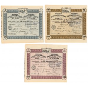 Tow. Akc. Warszawskich Dróg Żel. Dojazdowych, Em.1, 320 zł, x10, x25 - zestaw (3szt)