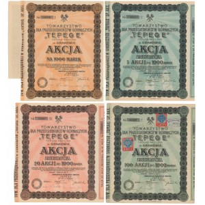 Tepege Tow. dla Przedsięb. Górniczych, komplet emisji 1923 r. (4szt)
