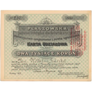 Płaszowska Parowa Fabryka Dachówek i Cegieł, Karta Udziałowa na 2.000 kr 1905