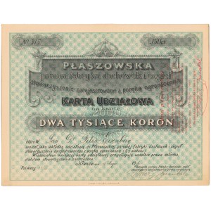 Płaszowska Parowa Fabryka Dachówek i Cegieł, Karta Udziałowa na 2.000 kr 1906