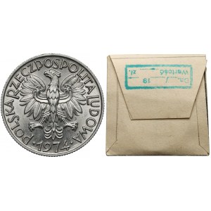 KAŁKOWSKI, Rybak 5 złotych 1974 - na TRAWCE - rzadkość