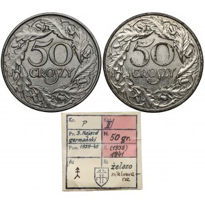 KAŁKOWSKI, 50 groszy 1938 - nikilowane i NIEniklowane (2szt)
