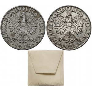 KAŁKOWSKI, 50 groszy 1938 - nikilowane i NIEniklowane (2szt)