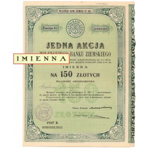 Wileński Bank Ziemski, Em.1, 150 zł 1937 - imienna - RZADKA