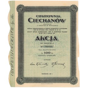 Cukrownia Ciechanów, 100 zł 1931 - na okaziciela