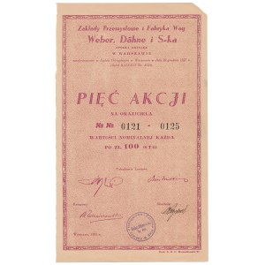Zakłady Przemysłowe i Fabryka Wag Weber, Dahne i S-ka, 5x 100 zł 1931