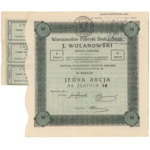Warszawskie Fabryki Śrub i Drutu J. Wolanowski, Em.1, 10 zł 1927