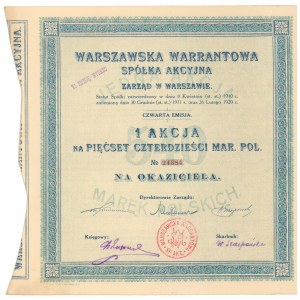 Warszawska Warrantowa Sp. Akc., Em.4, 540 mkp 1921 - rzadka