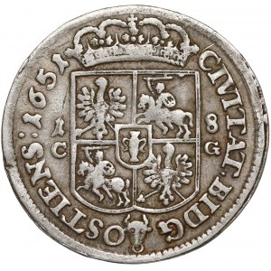 Jan II Kazimierz, Ort Bydgoszcz 1651 CG - tarcza prosta - rzadki