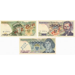 50, 200 i 500 złotych 1975-76 - WZÓR - zestaw (3szt)