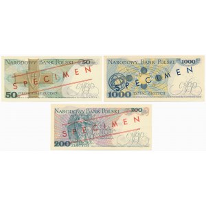 50, 200 i 500 złotych 1975-76 - WZÓR - zestaw (3szt)