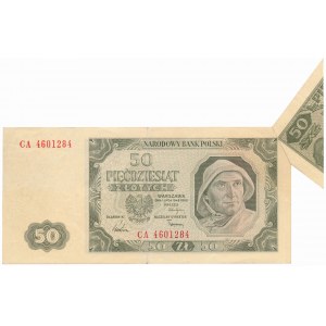 BŁĘDODRUK 50 złotych 1948 - błąd cięcia motylek