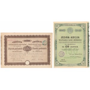Ziemski Bank Kredytowy 280 mk 1921 i Wileński Bank Ziemski 150 zł 1937 (2szt)