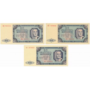 20 złotych 1948 - HK, HT, KC - zestaw (3szt)