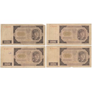500 złotych 1948 - A i B - serie jednoliterowe - zestaw (4szt)