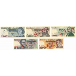 1.000 - 20.000 złotych 1975-89, w tym 5.000 zł 1982 - WZORY - zestaw (5szt)