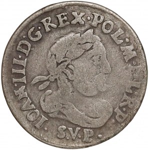Sobieski, Szóstak Bydgoszcz 1684 - inicjały SVP - szata / wygięte