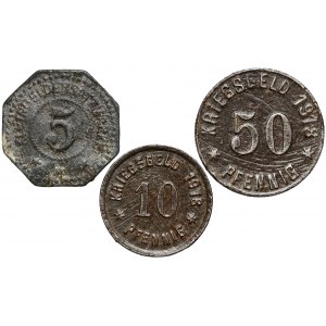 Działdowo (Soldau), 5, 10 i 50 fenigów 1917 i 1918 (3szt)