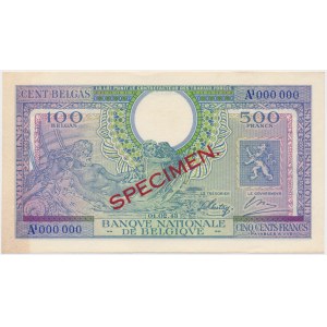 Belgium, 500 Francs = 100 Belgas 1943(1944) SPECIMEN