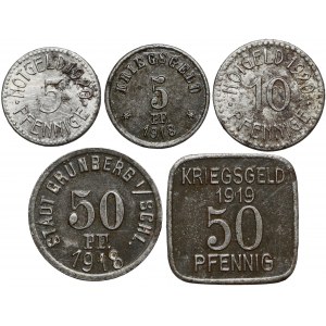 Zielona Góra (Grünberg), 5, 10 i 50 fenigów 1918-1920 (5szt)