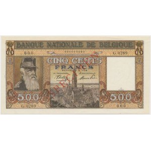Belgium, 500 Francs ND (1944-1945) SPECIMEN