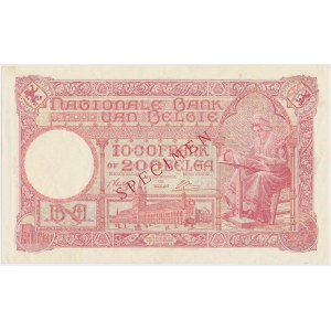 Belgia, 1.000 francs = 200 belgas (1944) SPECIMEN